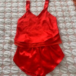 Vintage Red Satin Pajama Set